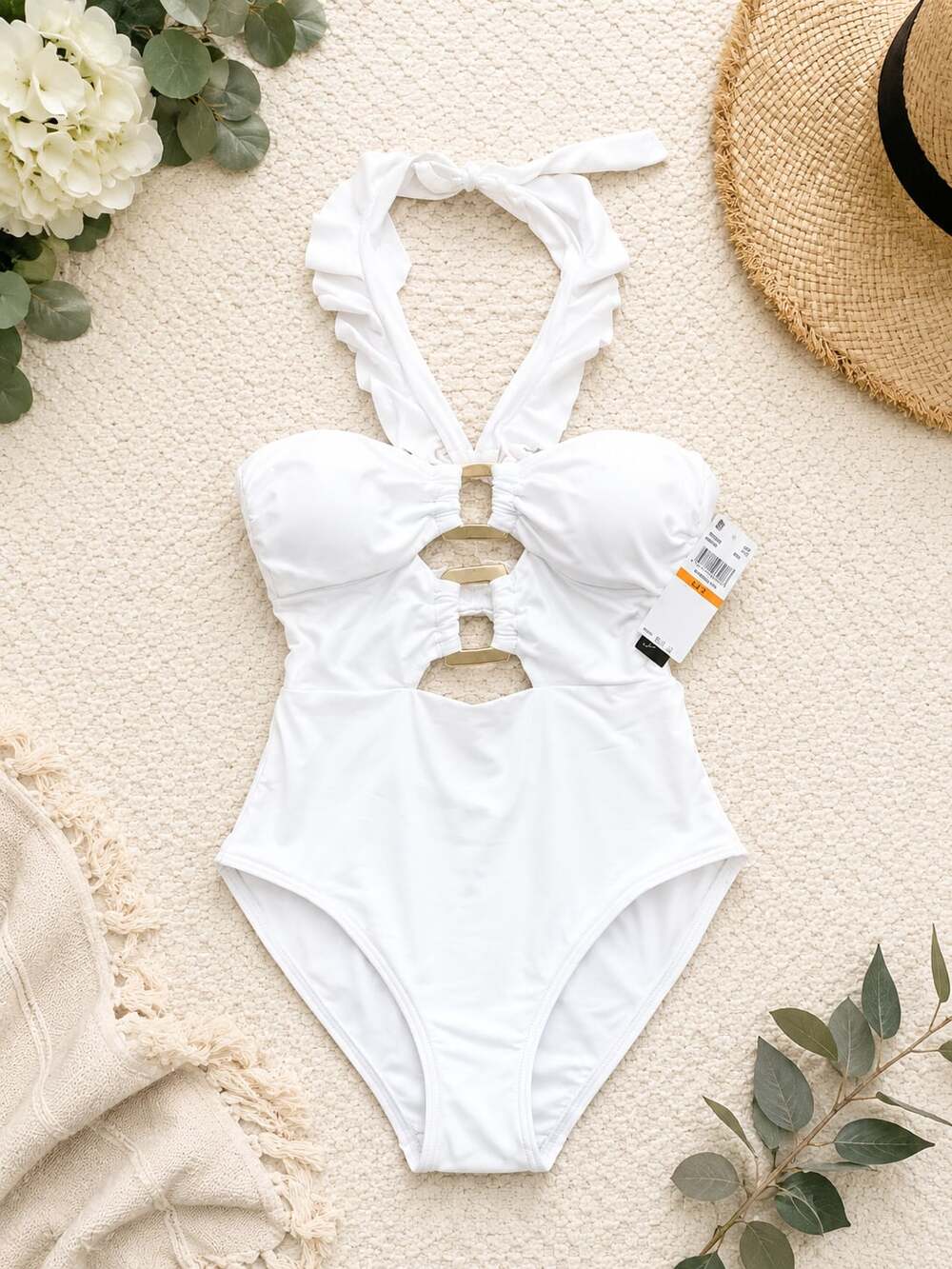 NWT Soluna Buckle Up One-Piece Bandeau Swimsuit with Cut-Out Neckline.  Retail: